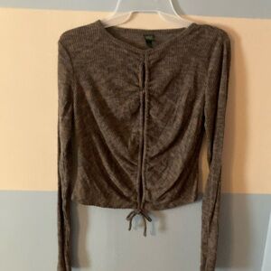 Brown Long Sleeve Ruched Top